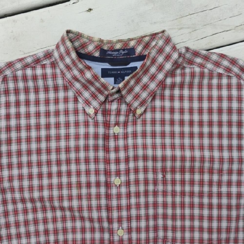 Tommy Hilfiger Red and White Gingham Casual Shirt